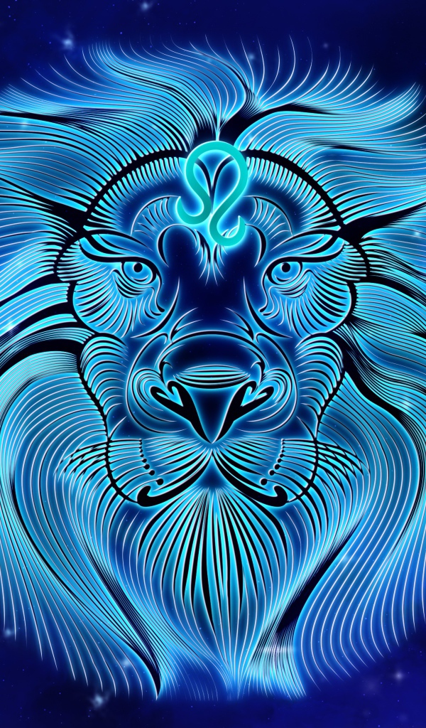 Красивый знак зодиака лев на синем фоне