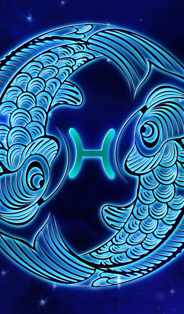 Красивый знак зодиака рыбы на синем фоне