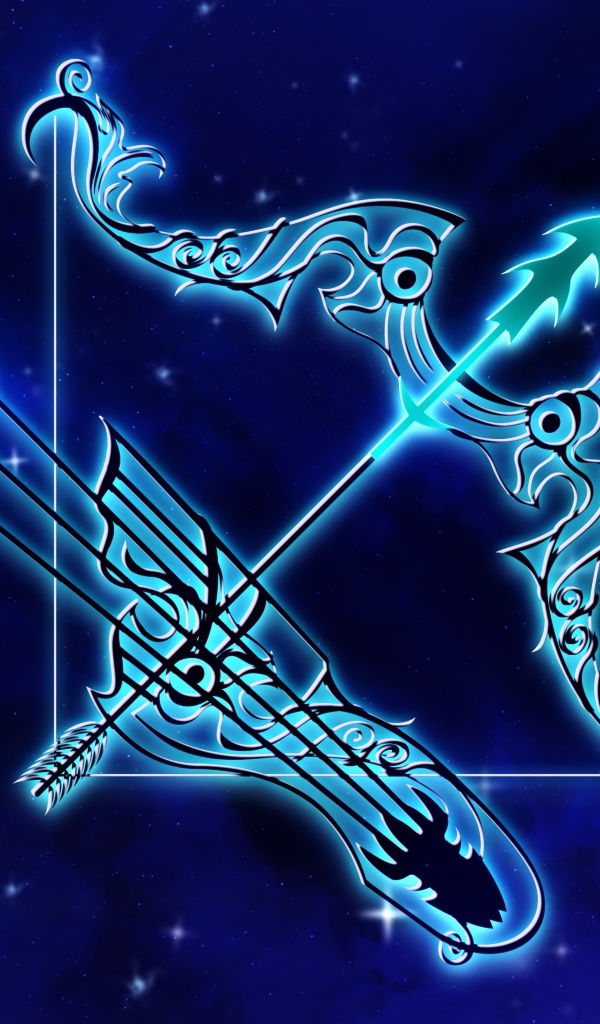 Beautiful zodiac sign Sagittarius on blue background