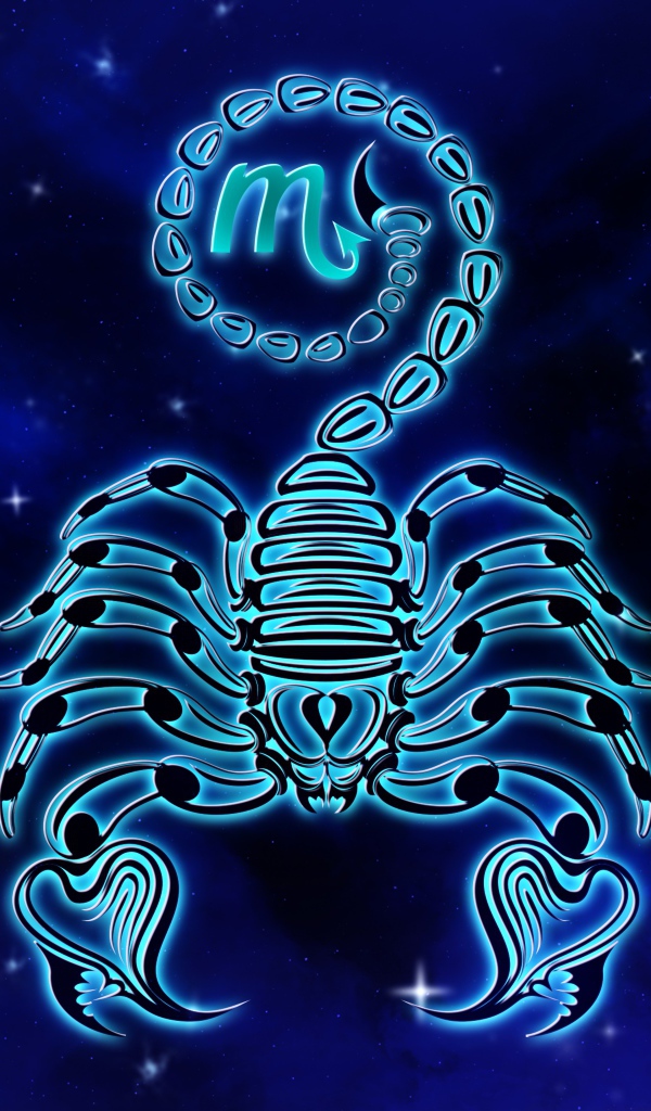 Красивый знак зодиака скорпион на синем фоне