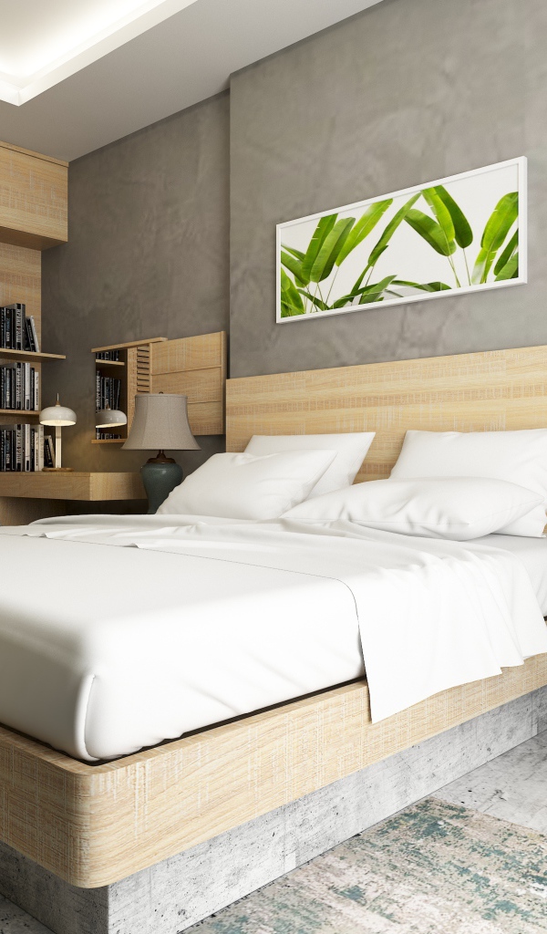 Серые стены с картиной в спальной комнате