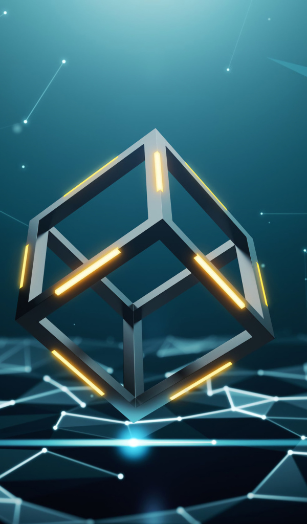 Куб 3д с созвездиями на черном фоне