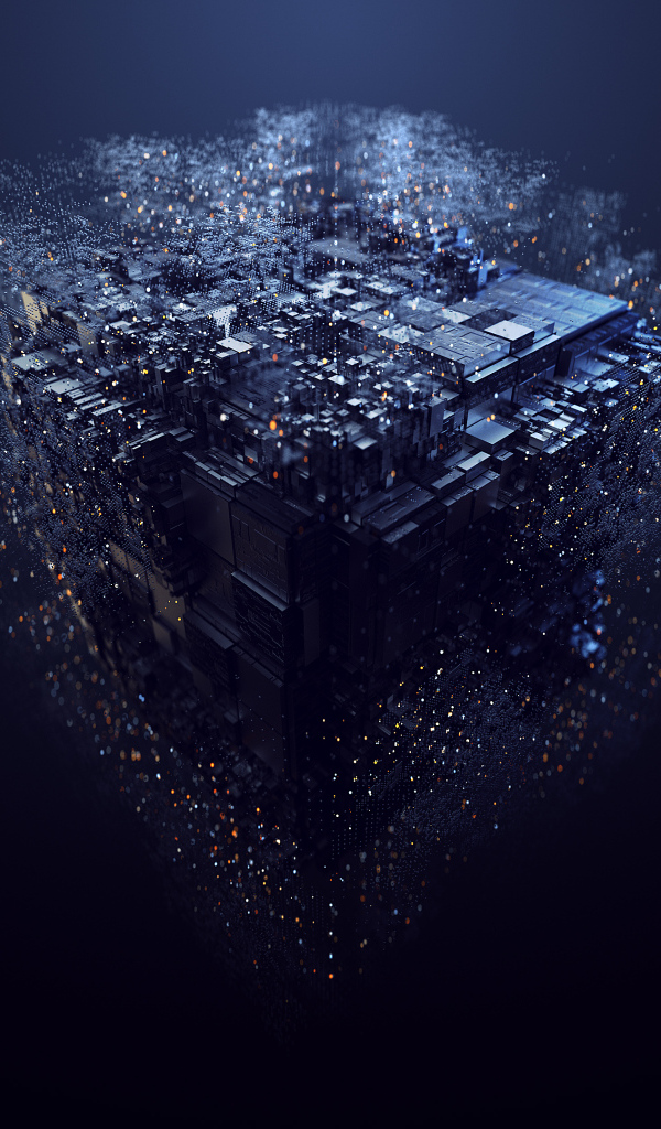 Разрушение абстрактного куба на черном фоне