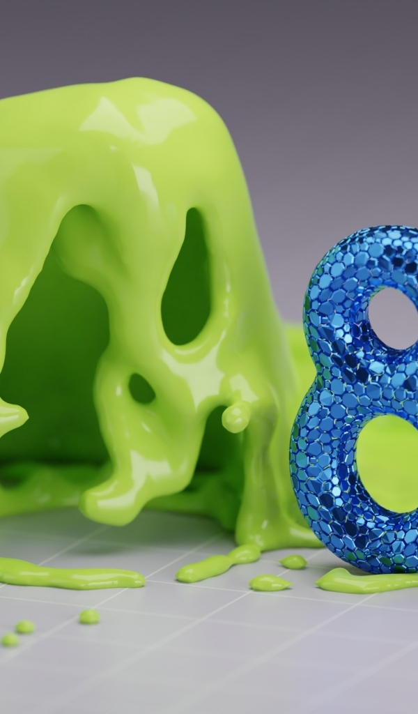 Синяя цифра восемь с зеленой краской 3д графика