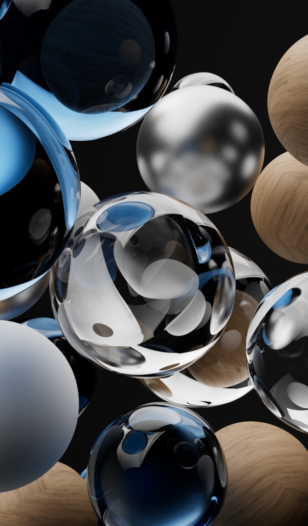 Разные 3д шары на черном фоне