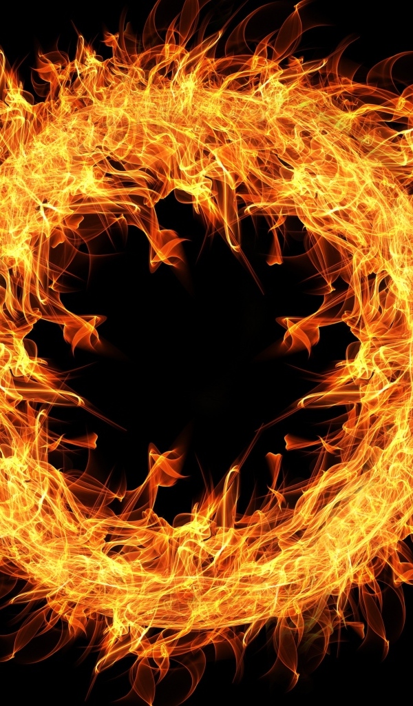 Огненное 3д кольцо на черном фоне