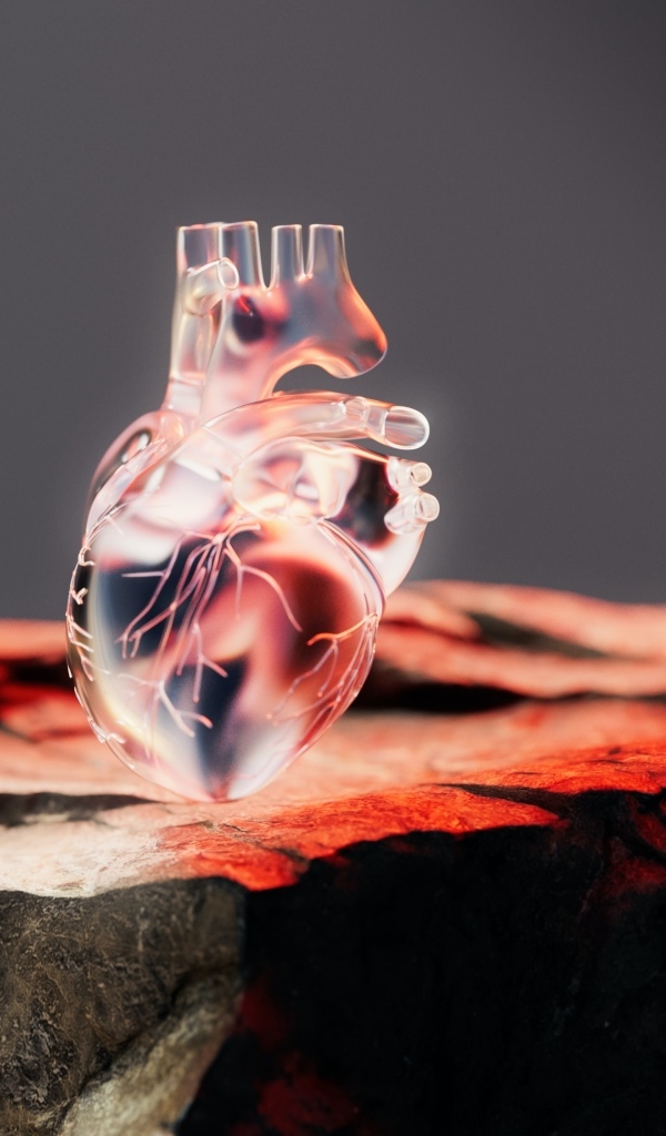 Стеклянное 3д сердце на камне