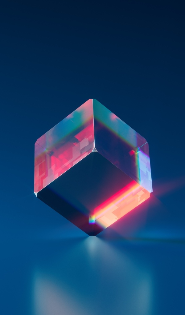 Стеклянный 3д куб на синем фоне