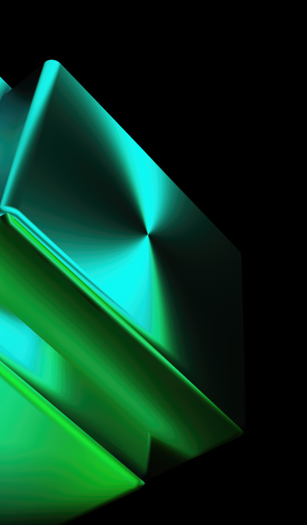 Светящиеся зеленые абстрактные фигуры на черном фоне