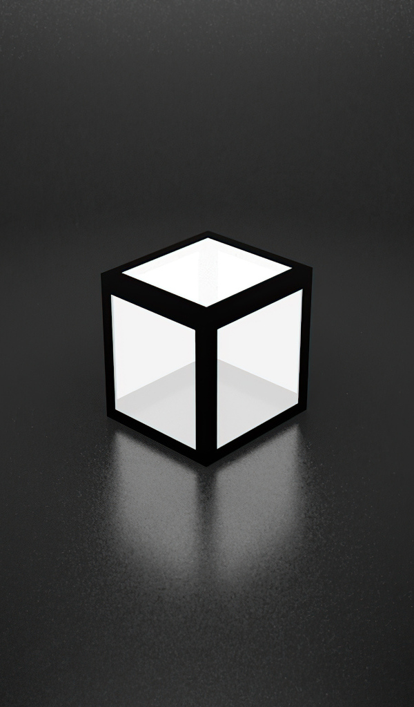 Светящийся белый куб на сером фоне