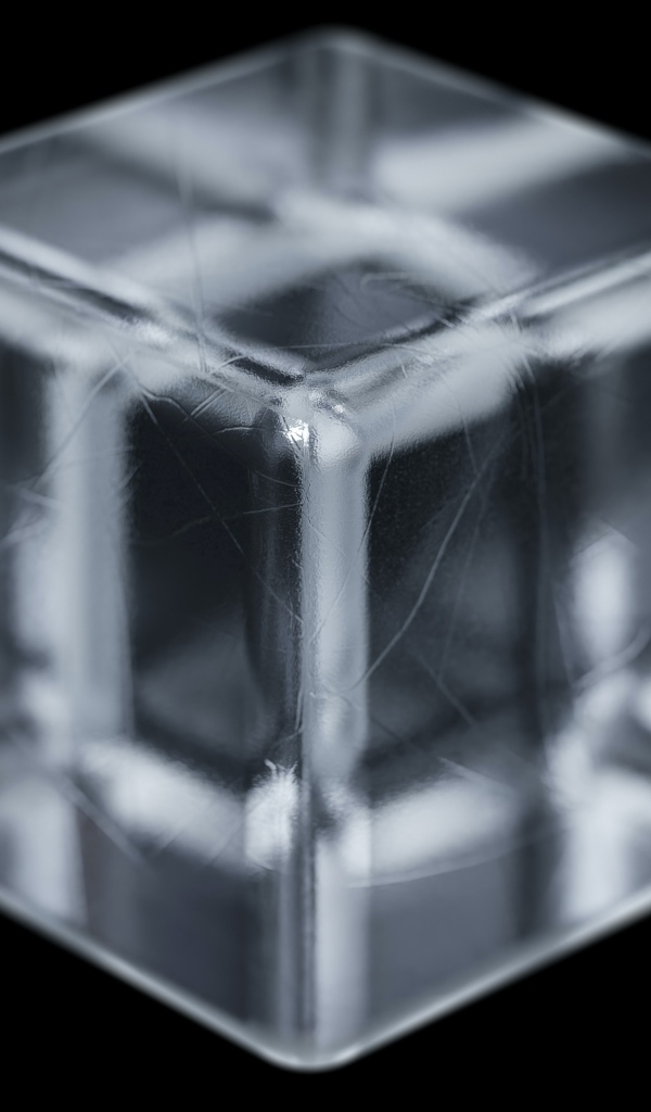 Ледяной 3д куб на черном фоне крупным планом