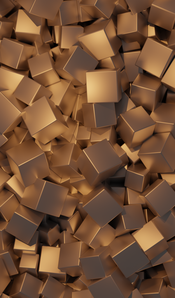 Много золотых кубов крупным планом