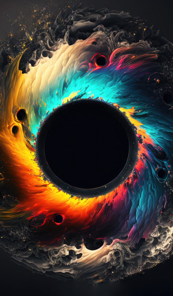 Разноцветный абстрактный глаз на черном фоне, 3д графика