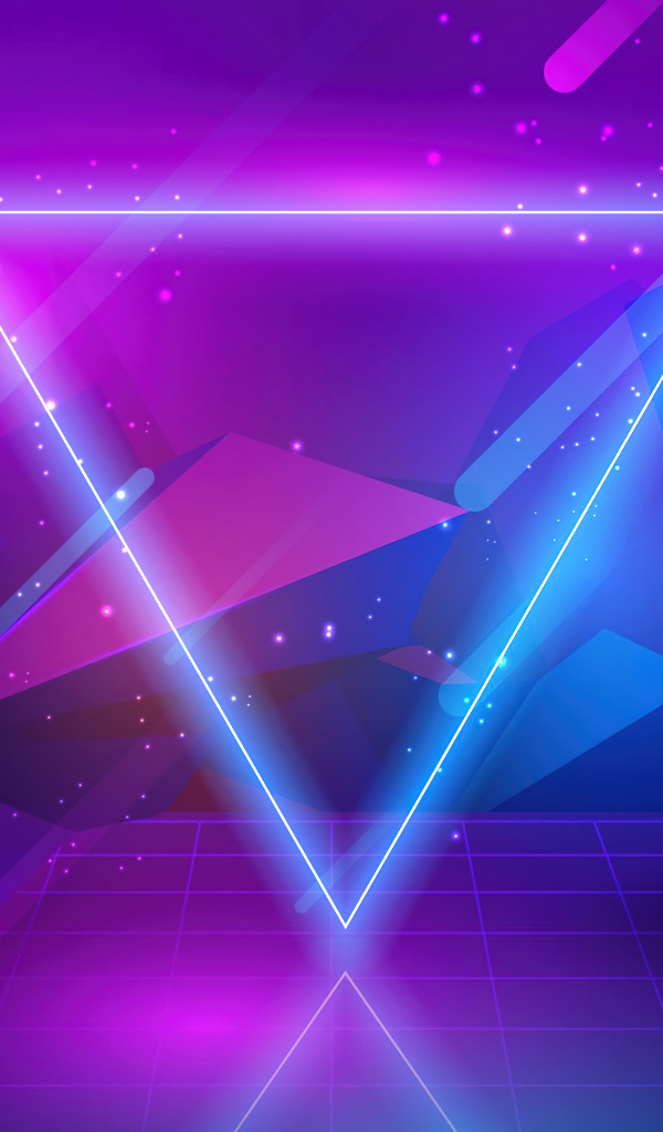 Неоновый 3д треугольник на фиолетовом фоне
