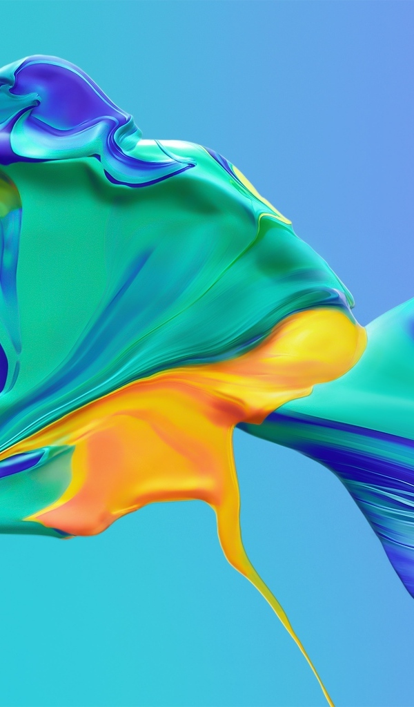 Краски смешиваются на голубом фоне