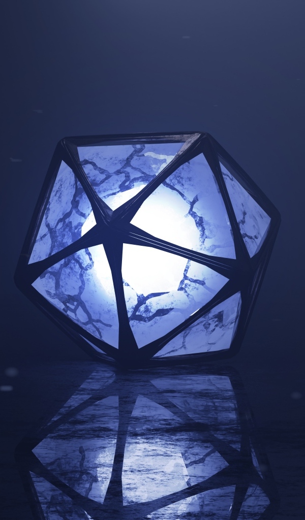 Многогранник с ярким шаром внутри 3д графика