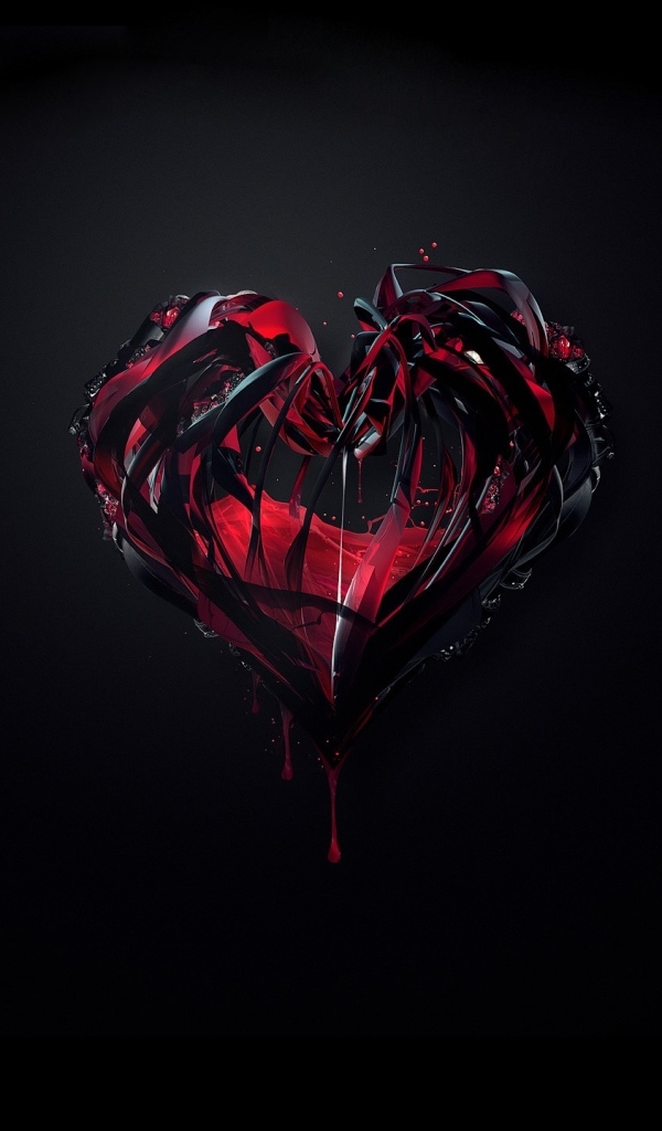 Красное 3д сердце на черном фоне