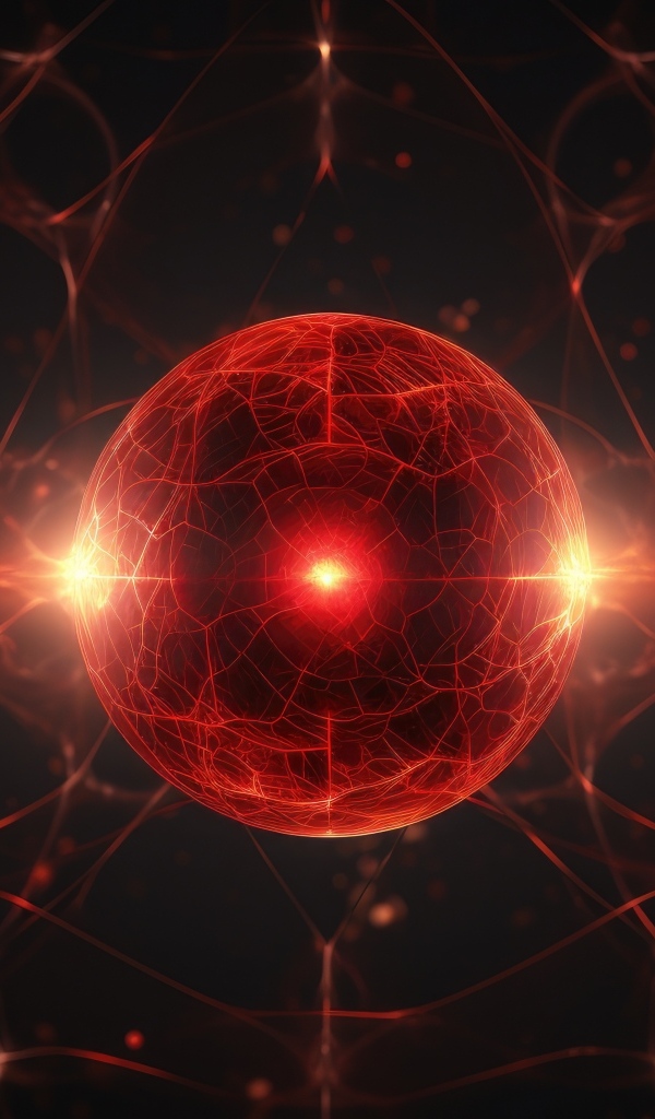 Красная космическая сфера с яркой вспышкой