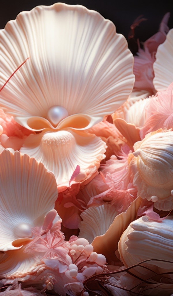 Необычные розовые ракушки с жемчужинами