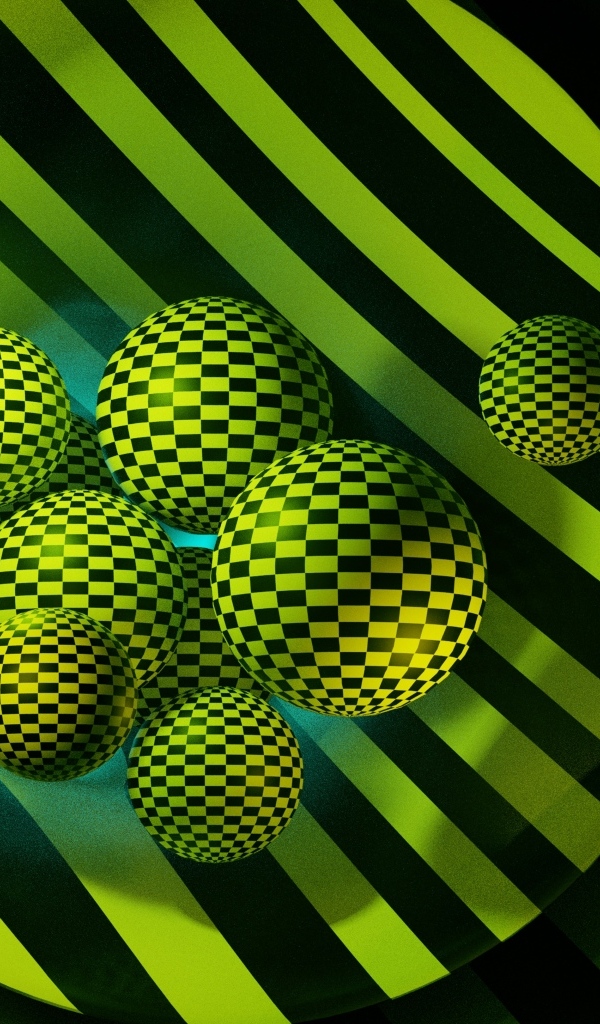 Желтые 3д шары в черную клетку