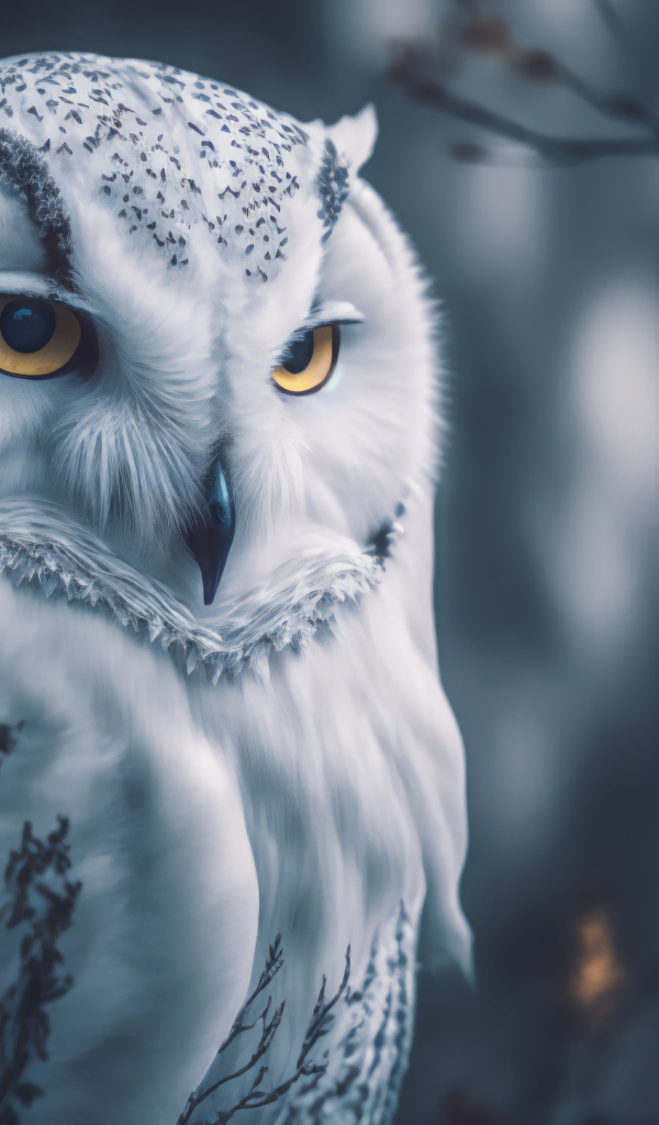 Суровая снежная сова с желтыми глазами