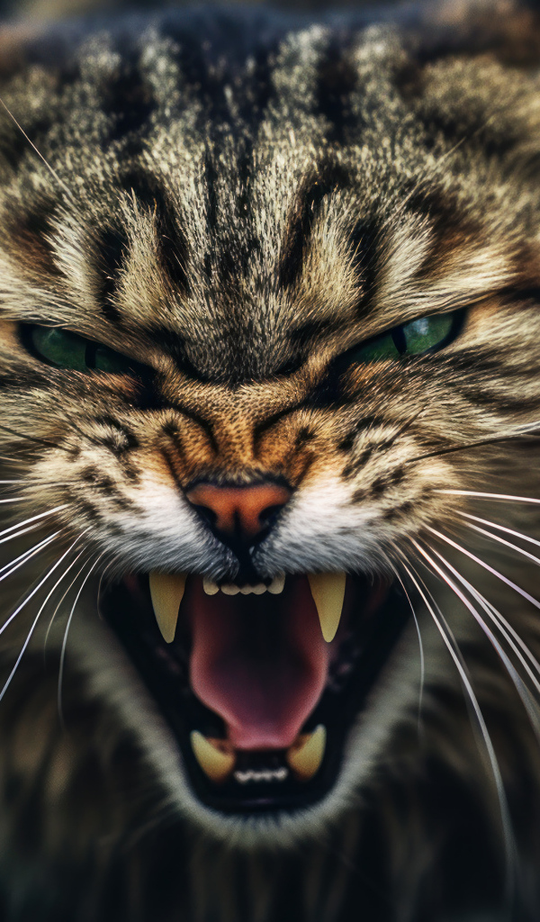 Разозлившийся кот с острыми клыками