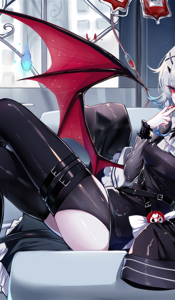 Девушка аниме демон с черным котом