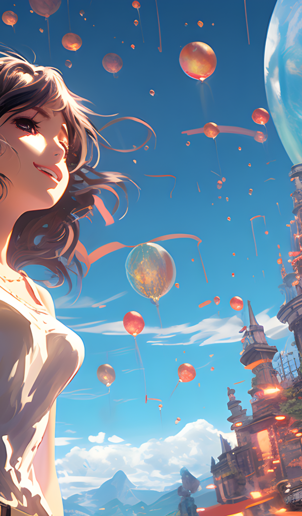 Девушка аниме на фоне замка