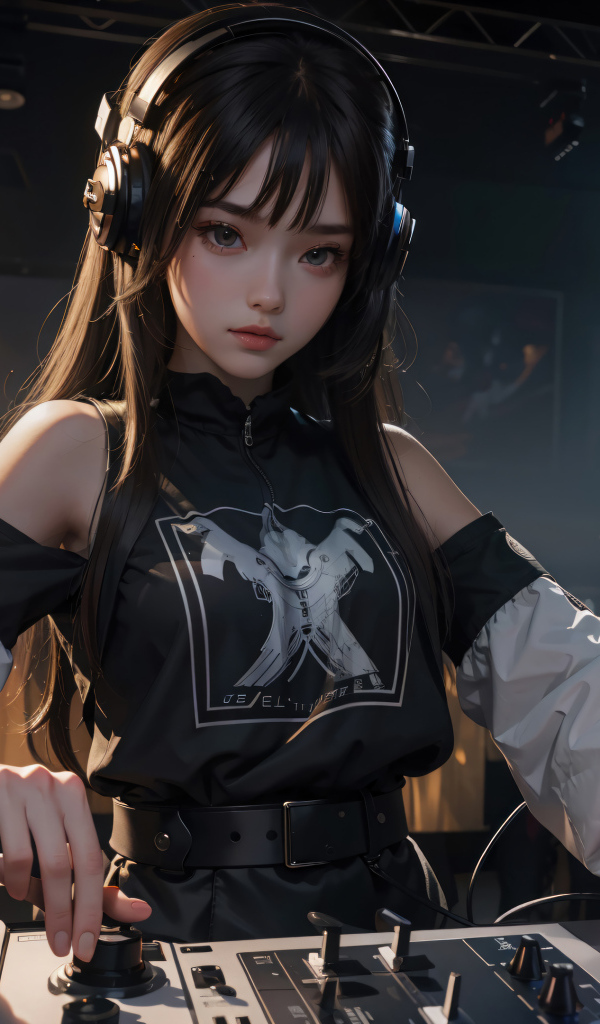 Девушка аниме за диджейским пультом