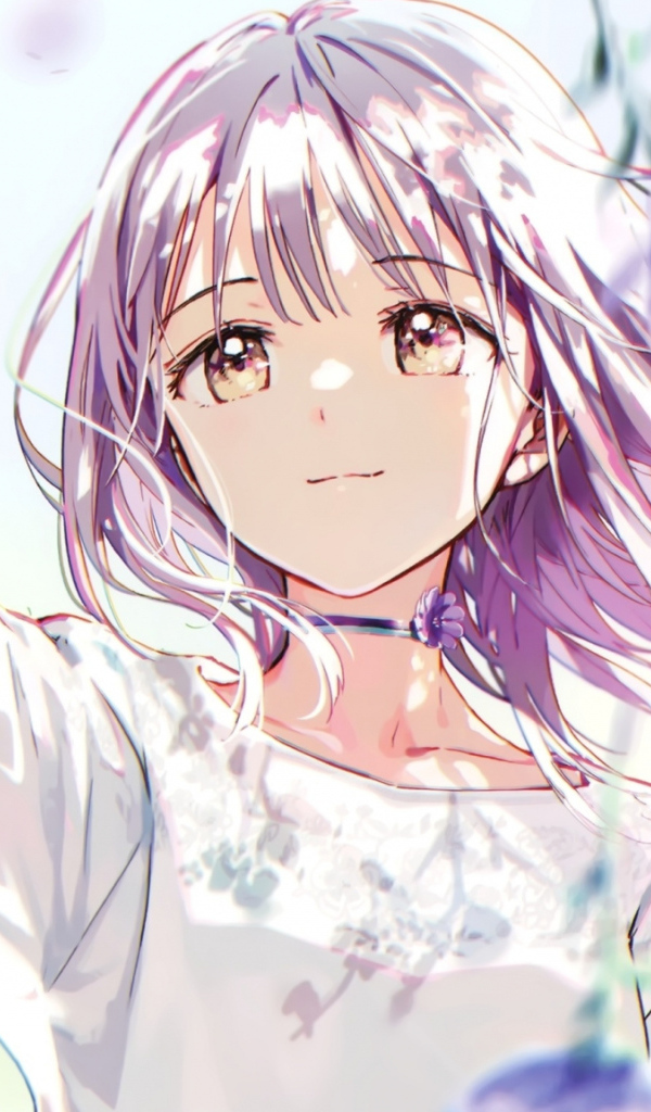 Девушка аниме ловит падающие цветы