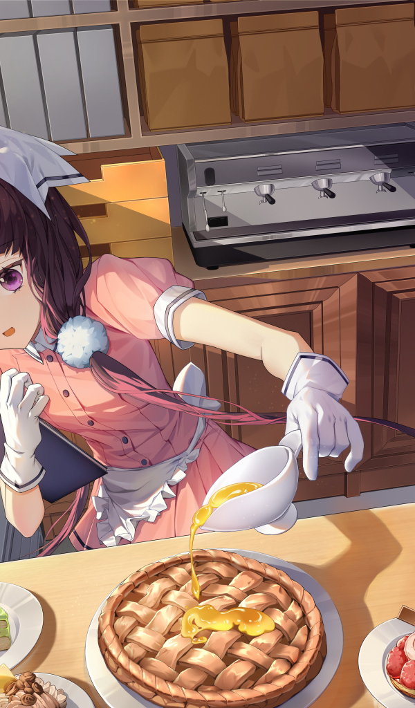 Девушка аниме готовит сладости на кухне