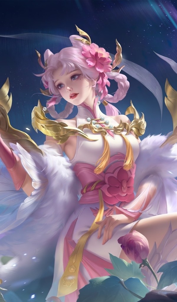 Девушка аниме в воздухе с животными