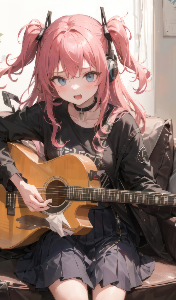 Девушка аниме играет на гитаре