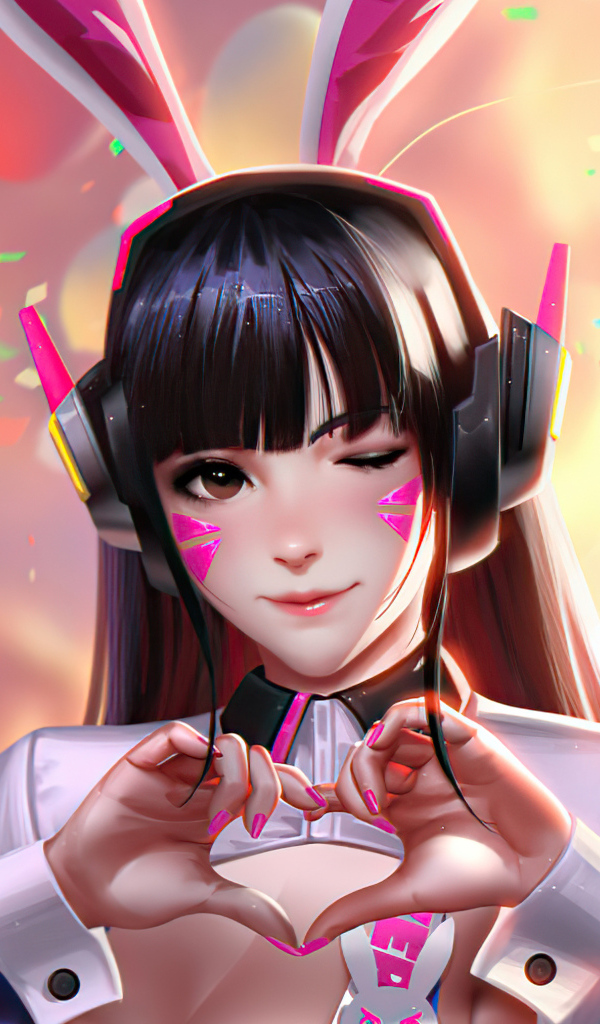 Девушка аниме показывает руками сердце