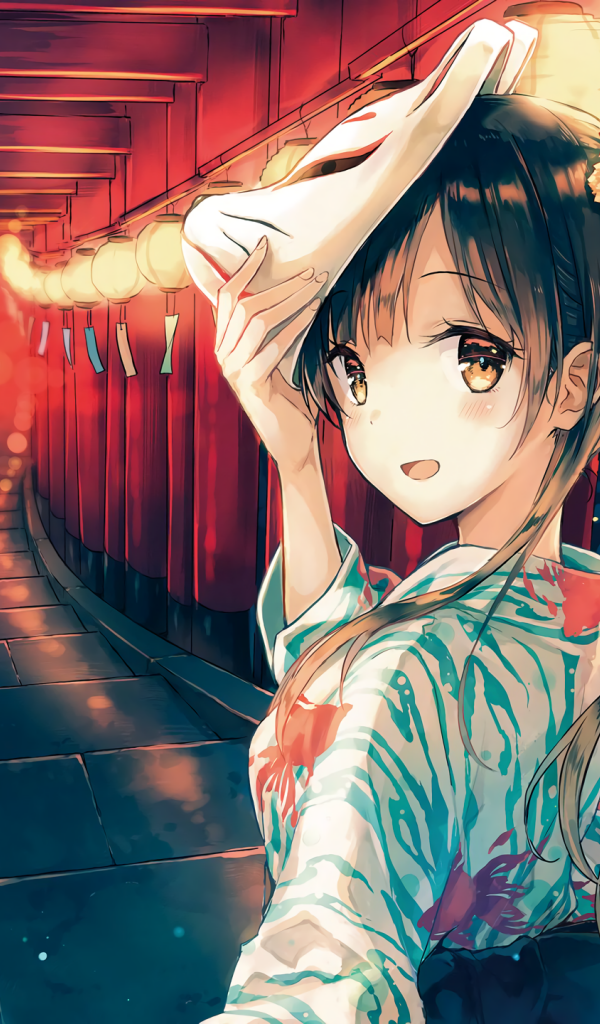 Девушка аниме снимает маску