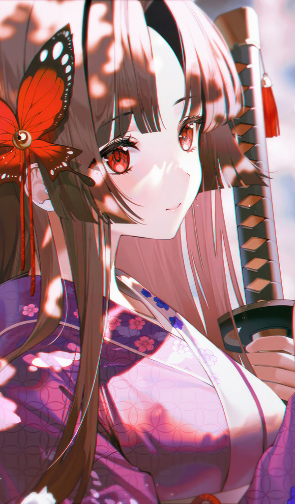 Девушка аниме с бабочкой в волосах