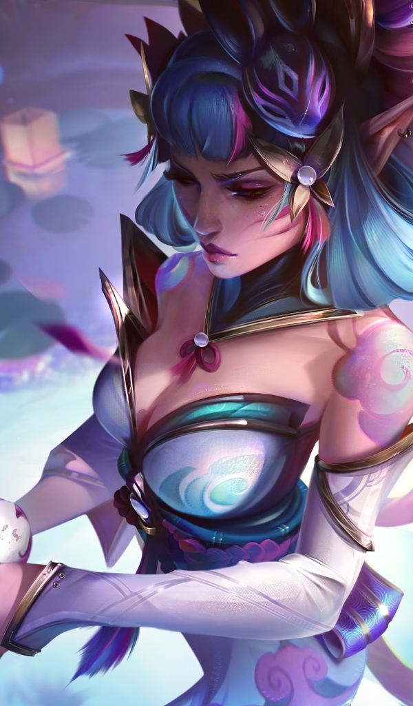 Девушка аниме с маской в руках