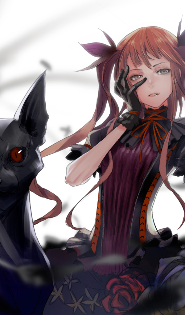 Девушка аниме с черным котом