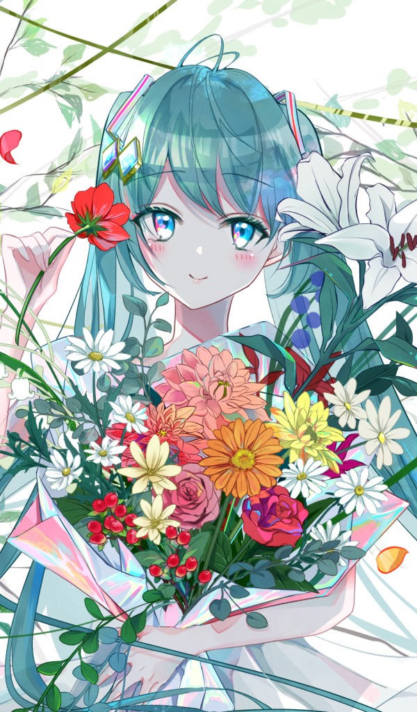 Девушка аниме с голубыми волосами Hatsune Miku