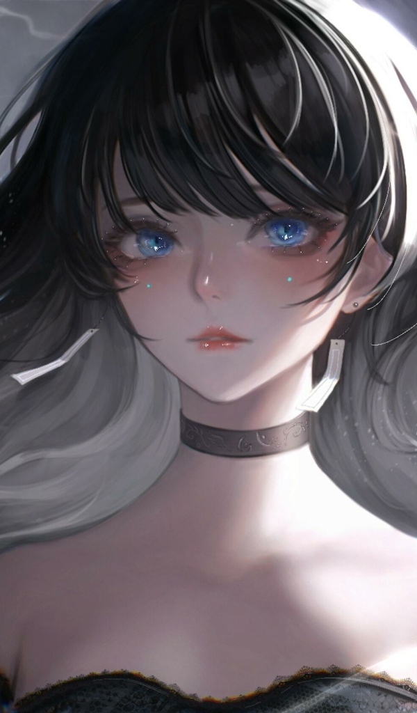 Девушка аниме с длинными черными волосами