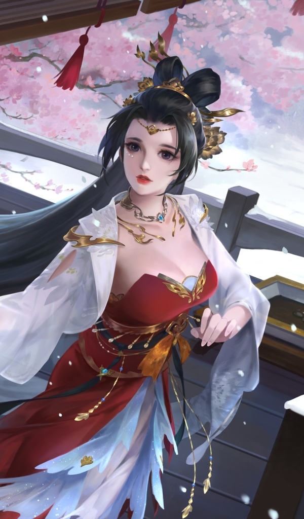 Девушка аниме с длинными черными волосами