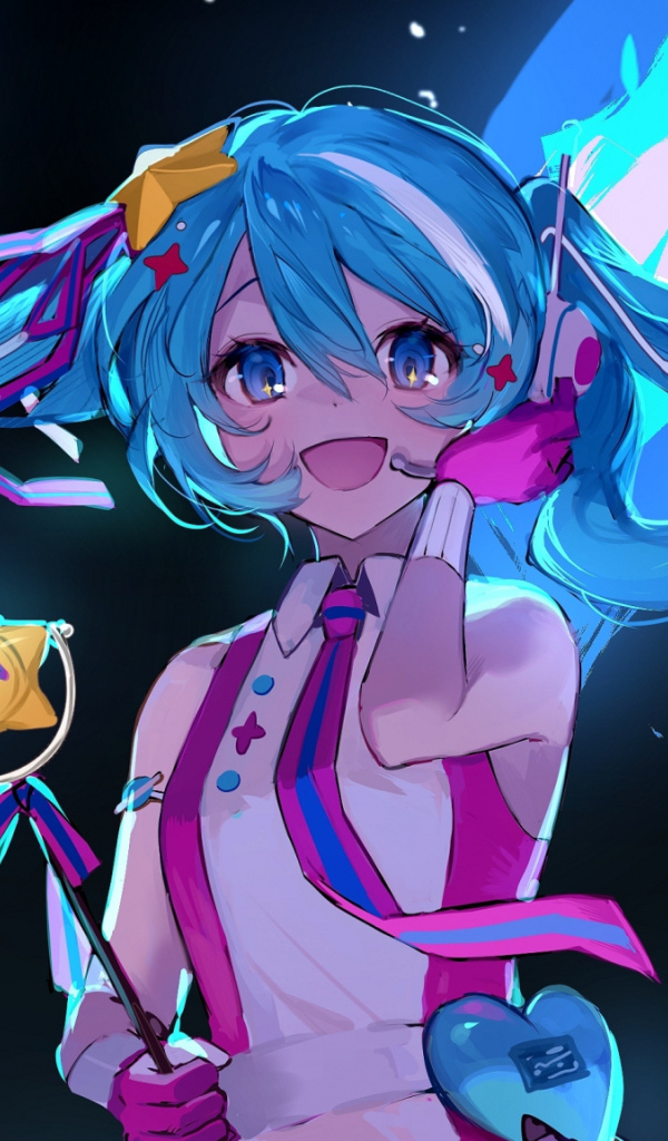 Девушка аниме с длинными голубыми волосами