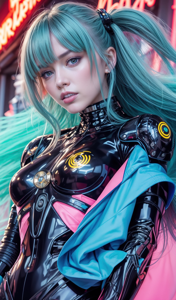 Девушка аниме с длинными голубыми волосами