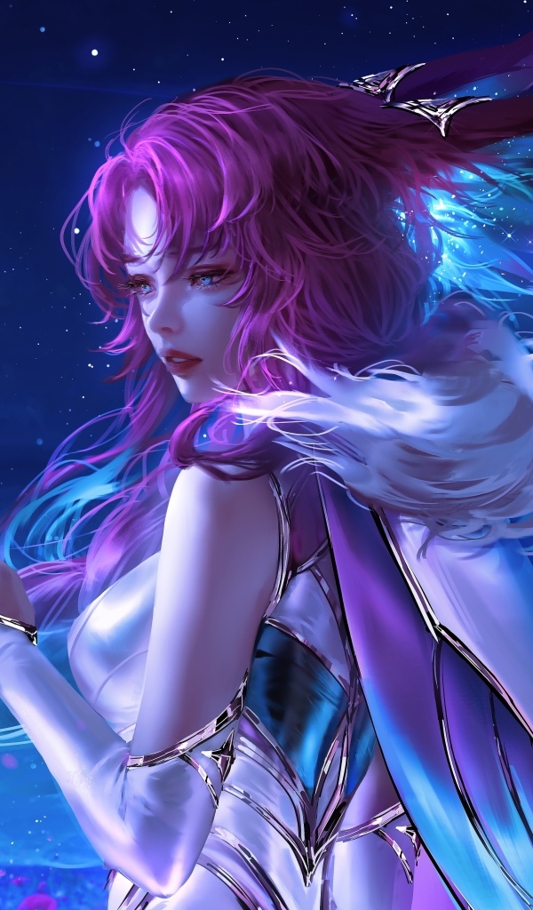 Девушка аниме с розовыми волосами с пером в руке