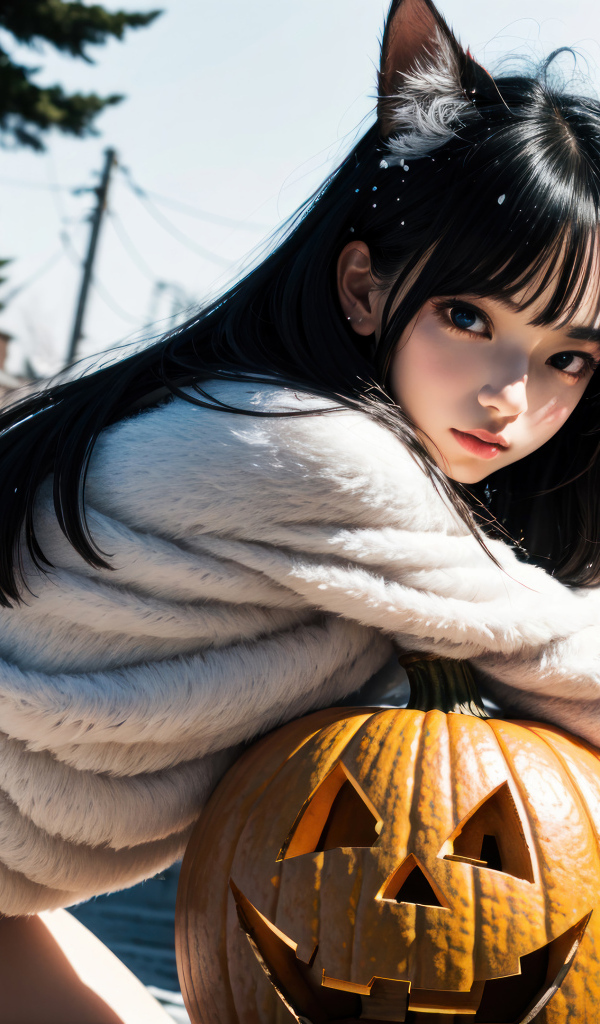 Девушка аниме с тыквой