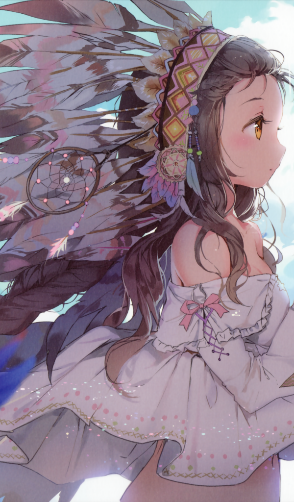 Девушка аниме с красными попугаями