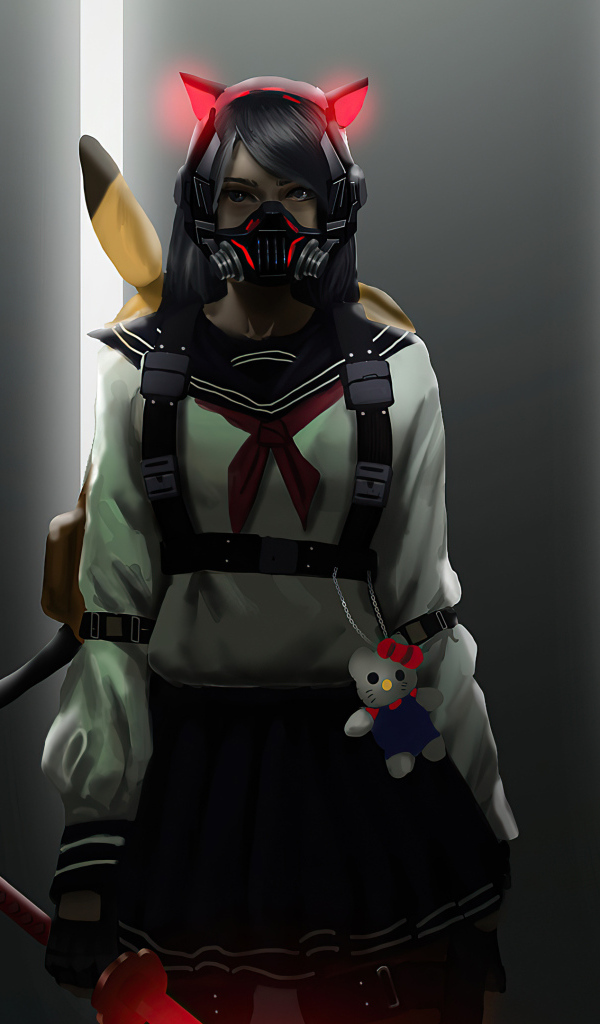 Девушка аниме воин с маской на лице