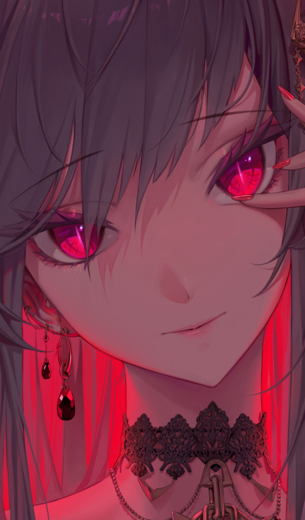 Красивая девушка аниме с красными глазами