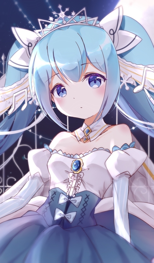 Милая девушка аниме Мику Хацунэ в красивом платье