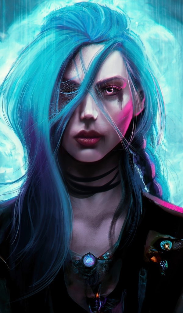 Девушка с голубыми волосами в дыму